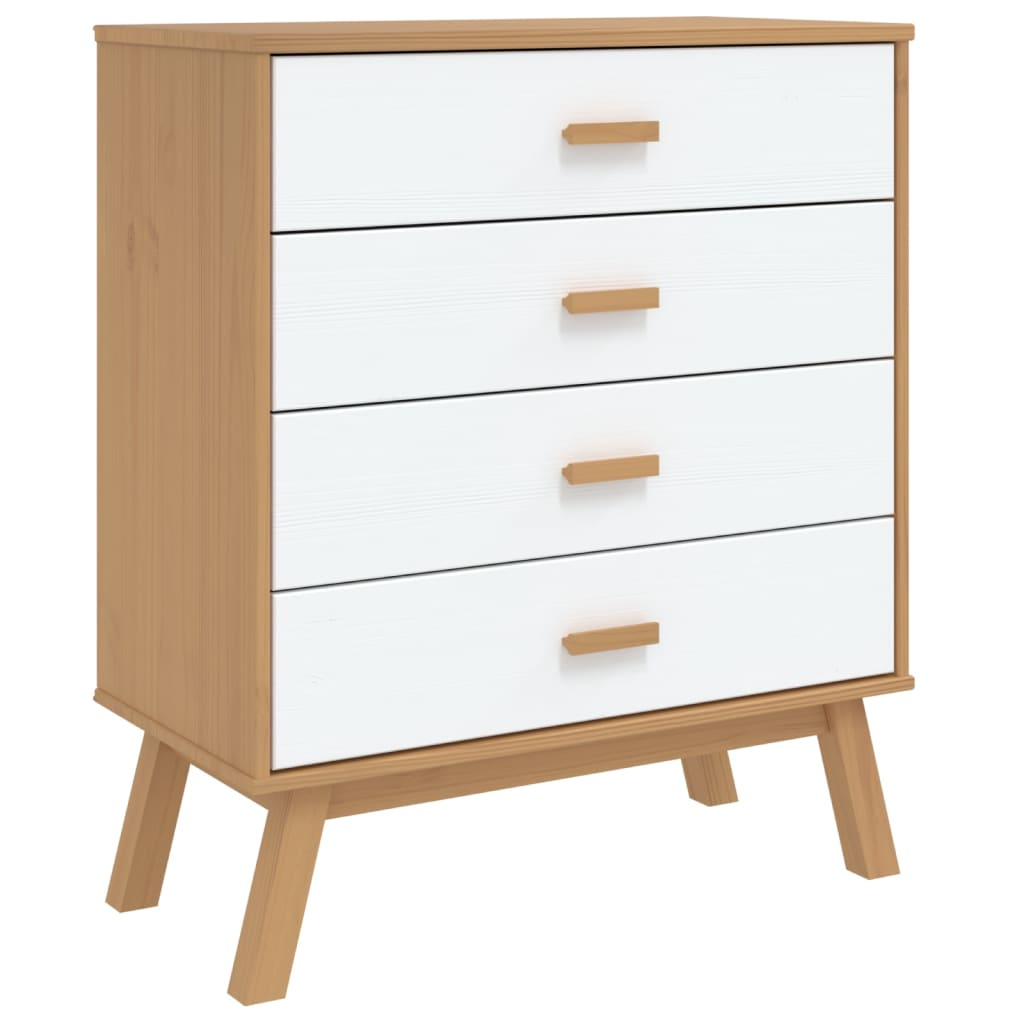 vidaXL Drawer Cabinet OLDEN White and Brown Solid Wood Pine - Sudd