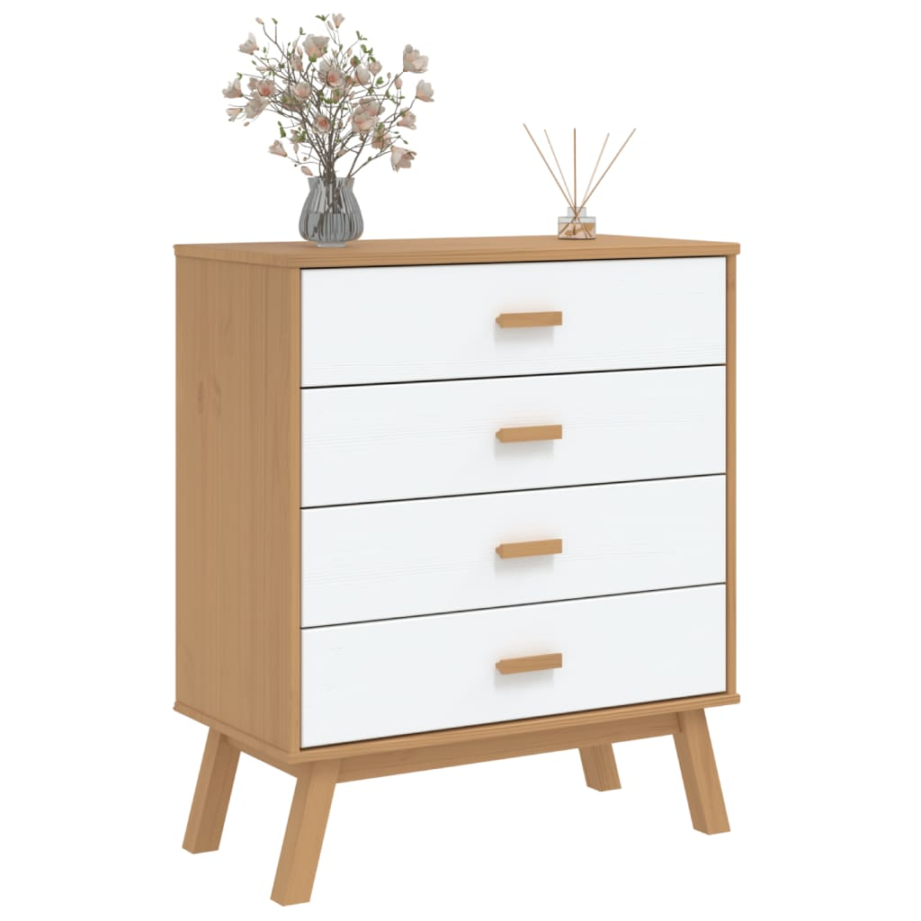 vidaXL Drawer Cabinet OLDEN White and Brown Solid Wood Pine - Sudd