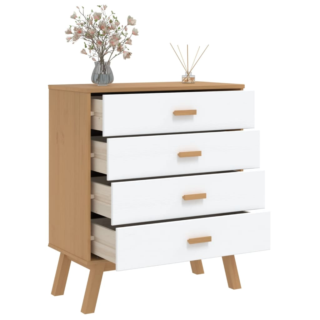 vidaXL Drawer Cabinet OLDEN White and Brown Solid Wood Pine - Sudd