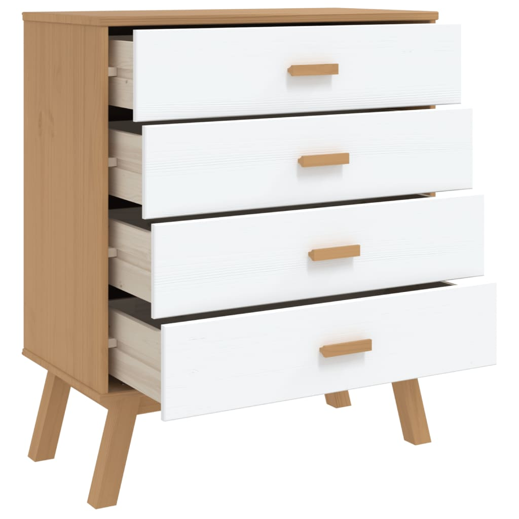 vidaXL Drawer Cabinet OLDEN White and Brown Solid Wood Pine - Sudd