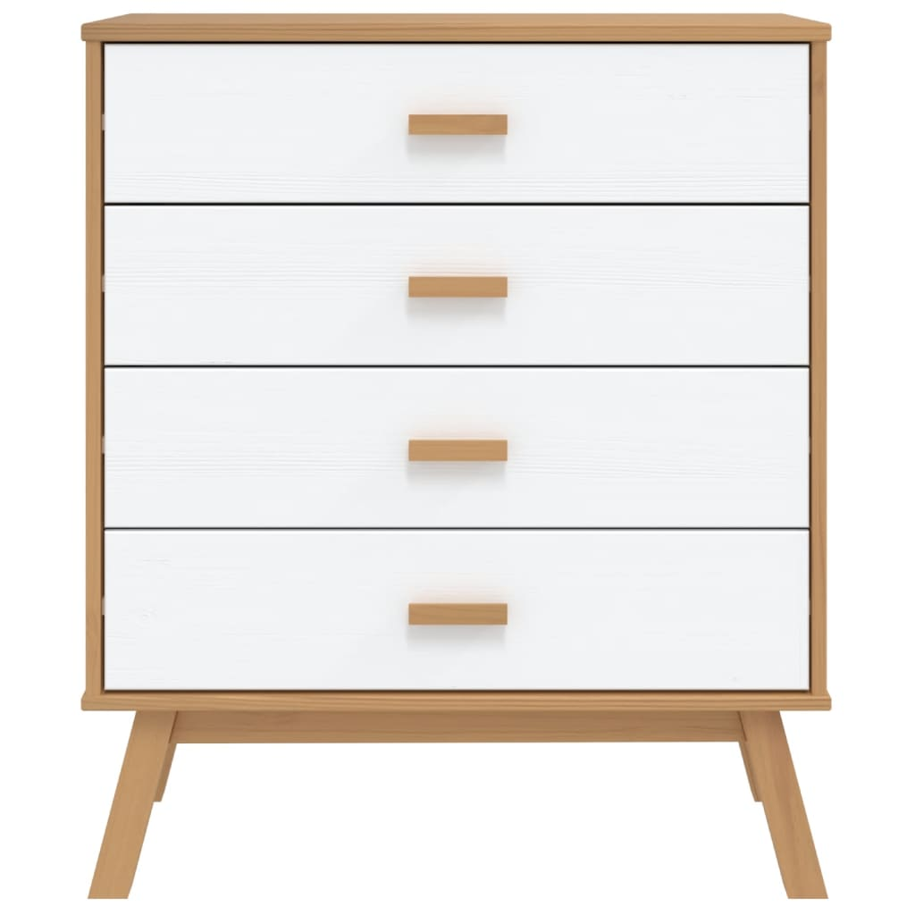 vidaXL Drawer Cabinet OLDEN White and Brown Solid Wood Pine - Sudd