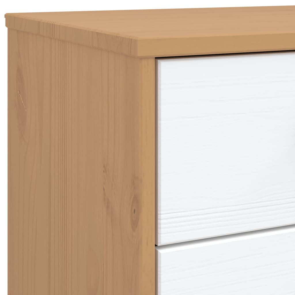 vidaXL Drawer Cabinet OLDEN White and Brown Solid Wood Pine - Sudd