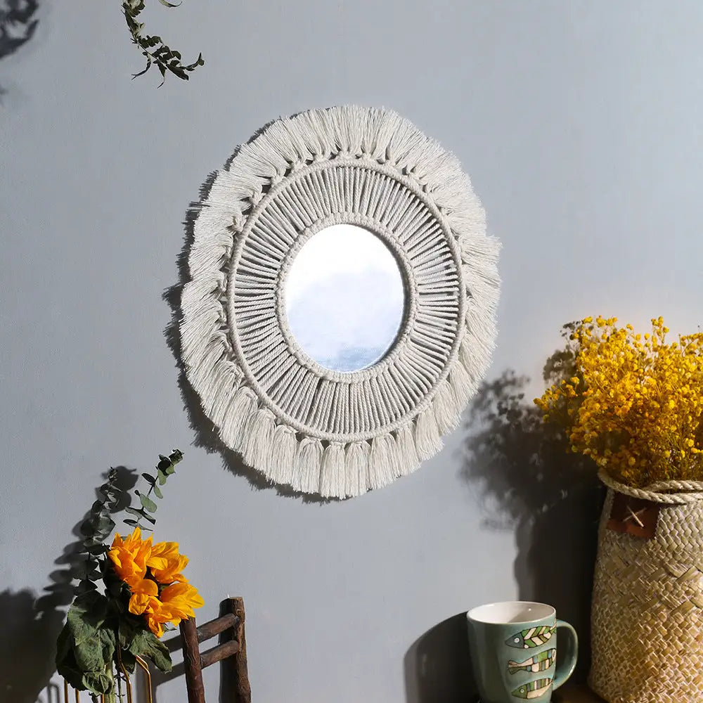 Macrame Mandala Hanging Wall Mirror - Sudd