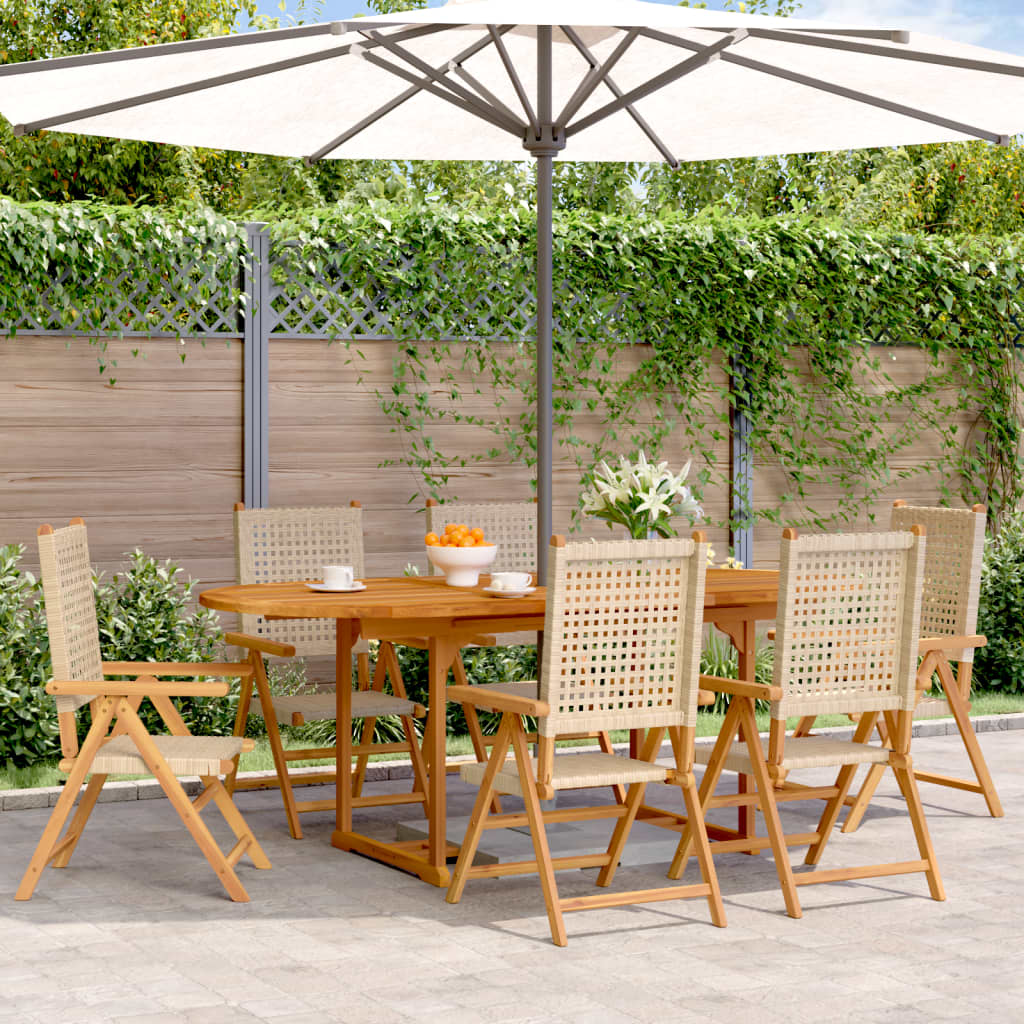 vidaXL 7 Piece Garden Dining Set Beige Poly Rattan and Solid Wood