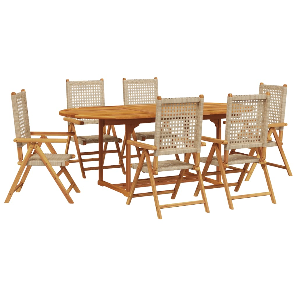 vidaXL 7 Piece Garden Dining Set Beige Poly Rattan and Solid Wood