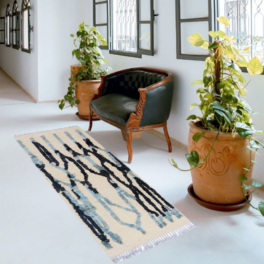 IKAT Malayta Casper Kilim Rug - Handwoven, Colorful, and Attractive Blue Rug - Sudd