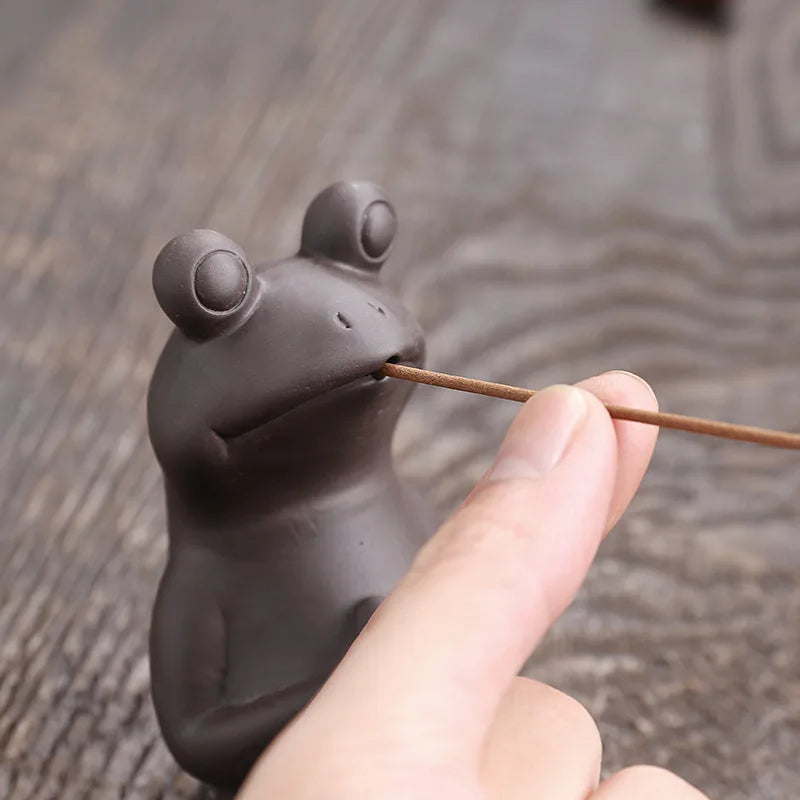 Purple Clay Frog Incense Holder - Sudd