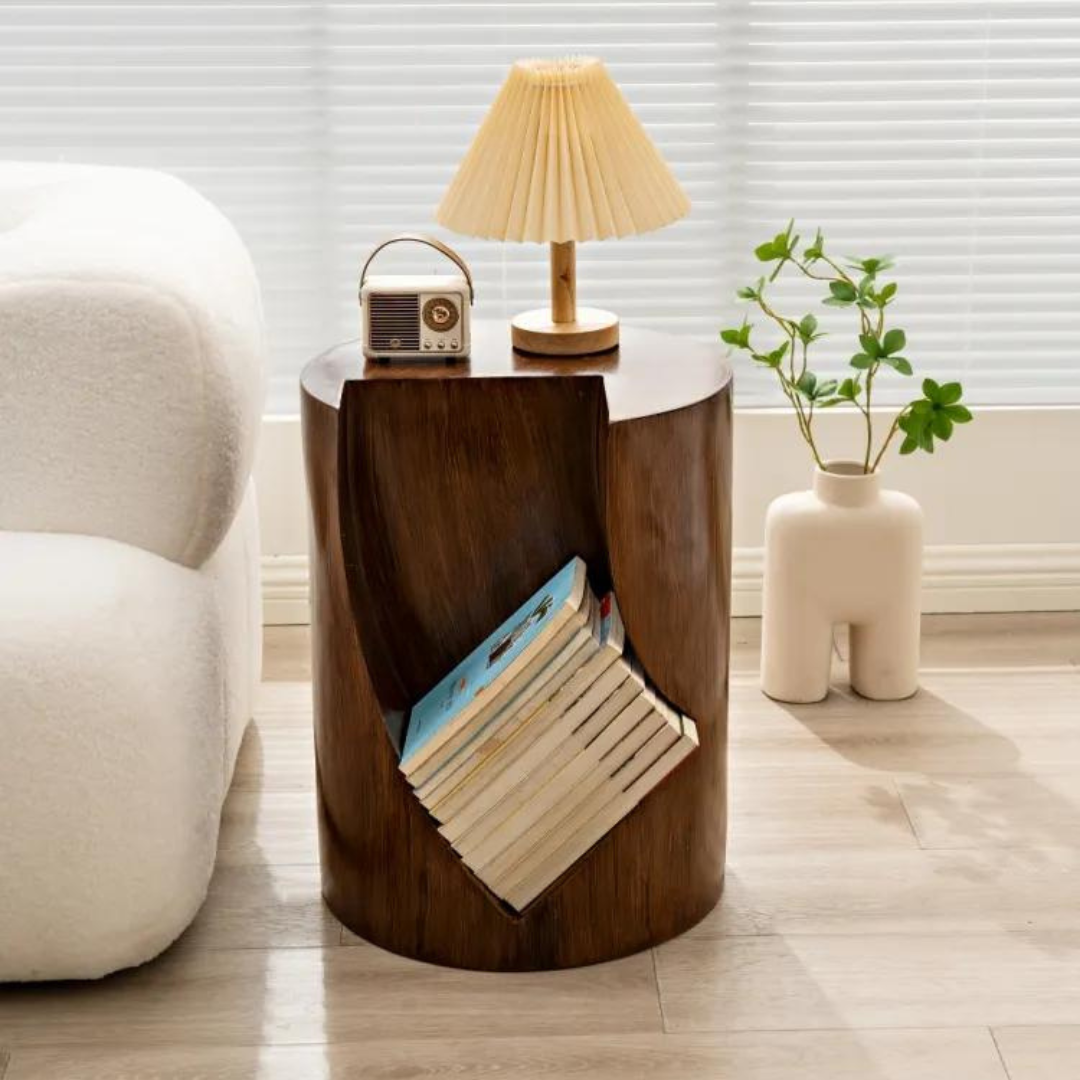 Walnut Resin Book Groove Side Table - Sudd