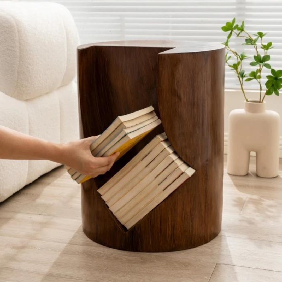 Walnut Resin Book Groove Side Table - Sudd