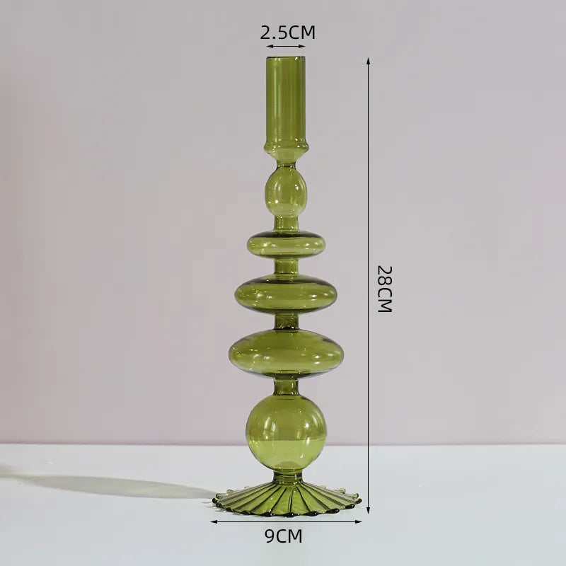 Green Glass Candle Holder - Sudd