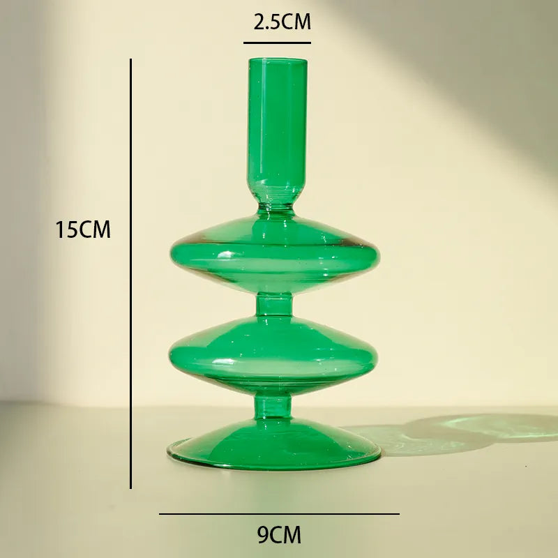 Green Glass Candle Holder - Sudd