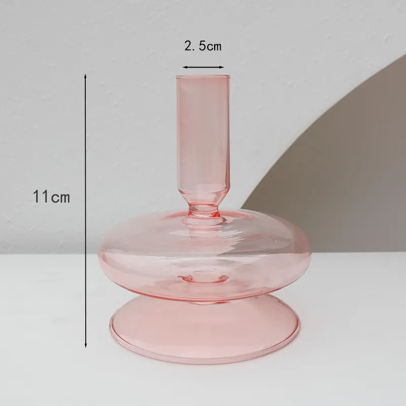 Short Pink Glass Candle Holder - Sudd