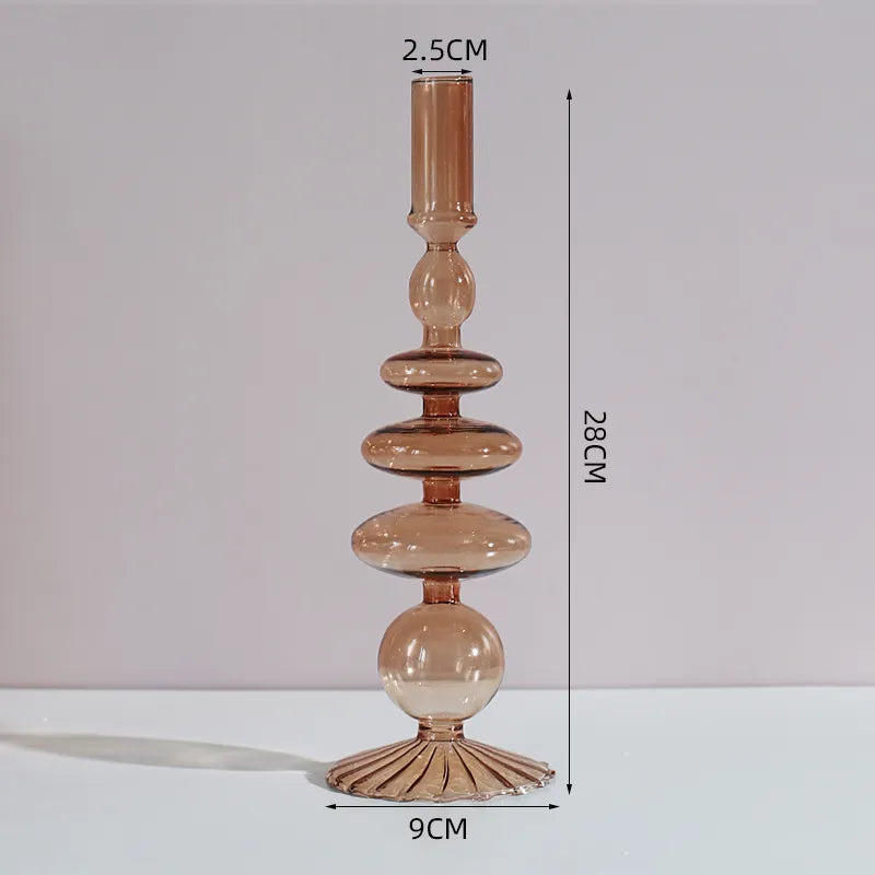 Tall Brown Glass Candle Holder - Sudd