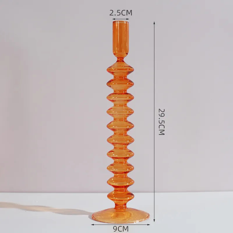 Tall Orange Glass Candle Holder - Sudd