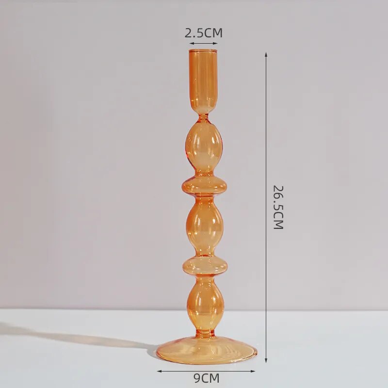 Tall Orange Glass Candle Holder - Sudd