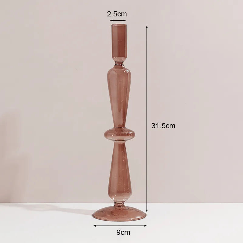 Tall Red Glass Candle Holder - Sudd